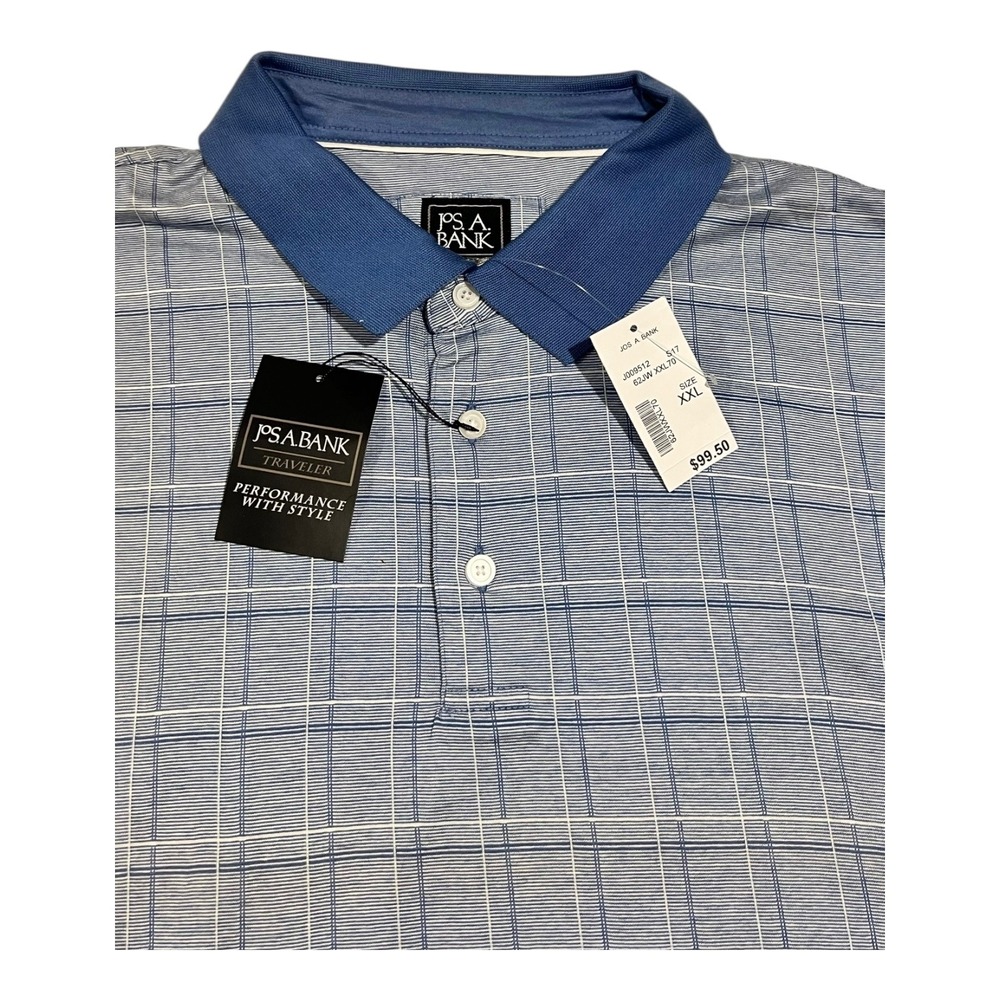 Jos A Bank Men's Traveler Performance Polo Shirt XXL Blue Plaid NWT